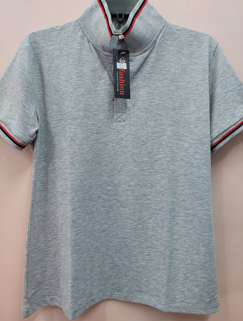 Áo thun cotton xám cổ bâu - Ảnh 2