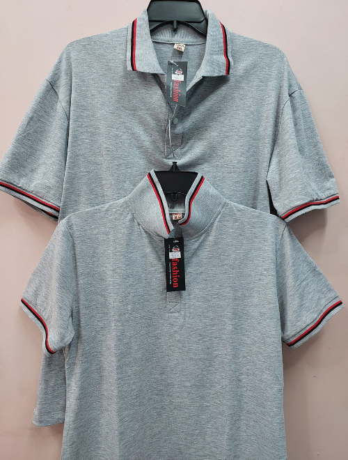 Áo thun cotton xám cổ bâu - Ảnh 3
