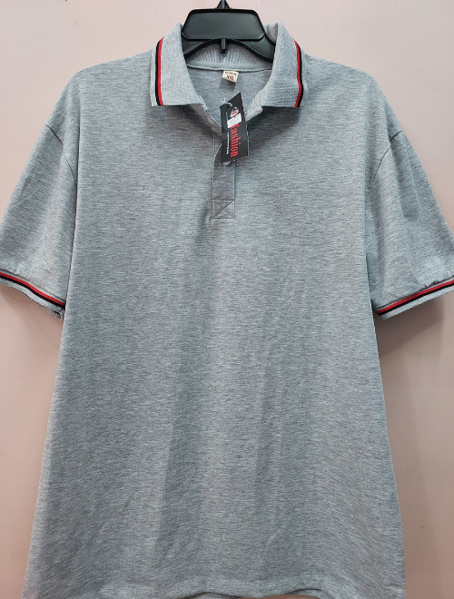 Áo thun cotton xám cổ bâu
