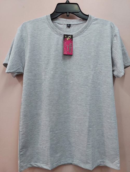 Áo thun cotton xám cổ tròn