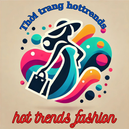 Icon của website Thời trang hottrends với tên trang web bằng tiếng Việt "Thời trang hottrends" và tiếng Anh "Hot trends fashion", cùng hình bóng cô gái thời trang và họa tiết rực rỡ.