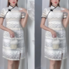 Đầm sườn xám form A, thiết kế thanh lịch với cổ tàu và tay ngắn, phù hợp cho các dịp đặc biệt.