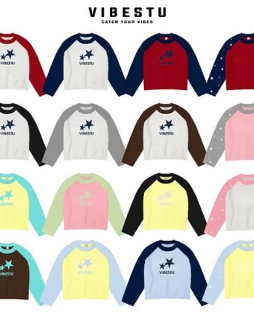 Áo Raglan Boxy VIBESTU unisex tay dài phối màu