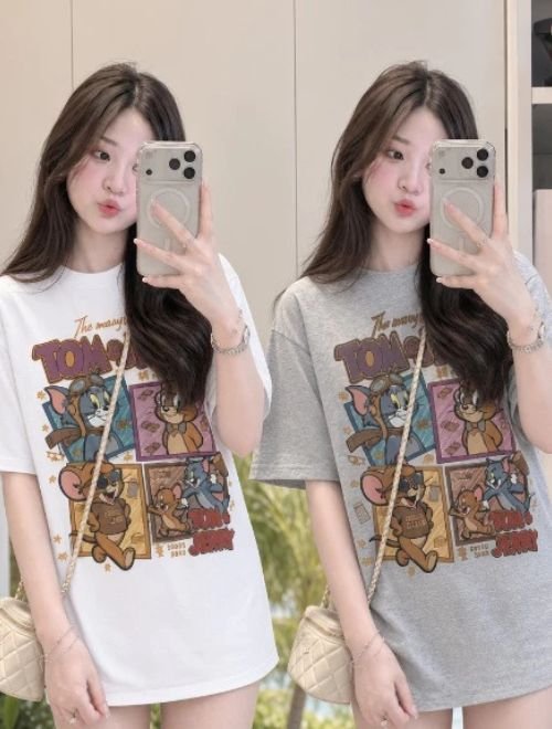 Áo Thun Nữ Form Rộng Tom & Jerry Tay Ngắn Cotton - Ảnh 2